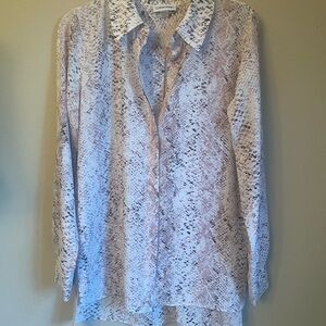 Calvin Klein Snake Print Button Down Shirt - Cream and blush size small